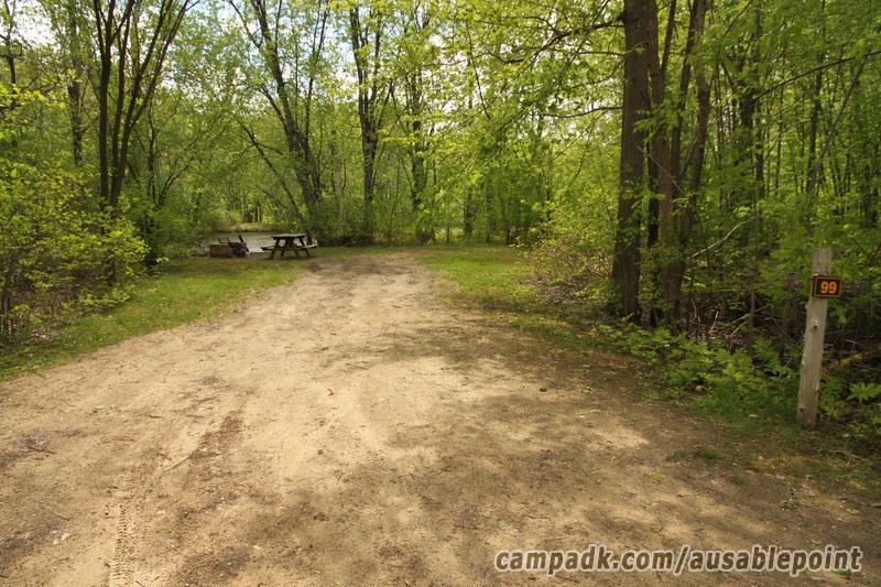 Campsite Photo of Site 99 at Ausable Point Campground, New York - Looking at Site from Road Sign Visible