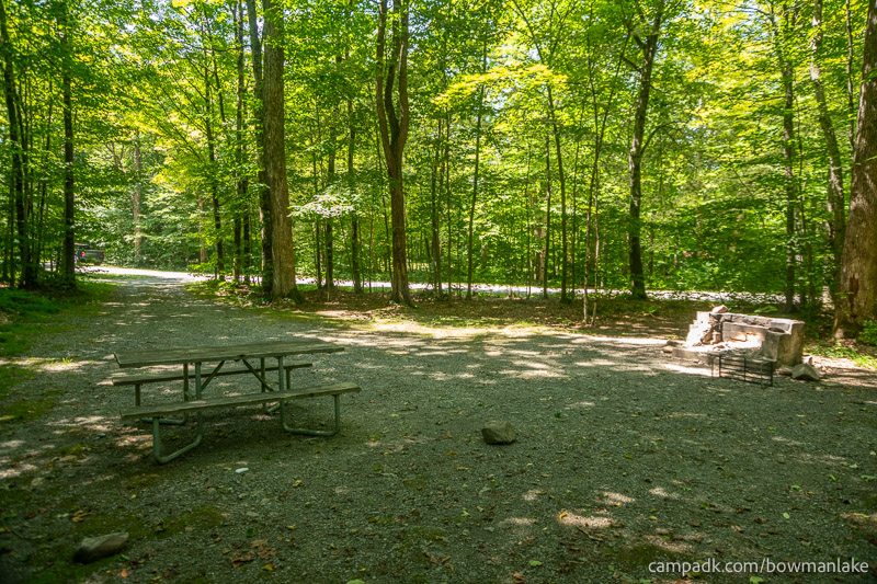 Campsite Photo of Site 105 at Bowman Lake State Park, New York - Looking Back Towards Road
