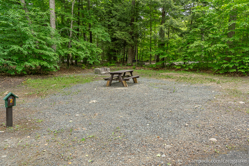 Campsite Photo of Site 2 at Caroga Lake Campground, New York - Looking at Site from Road Sign Visible