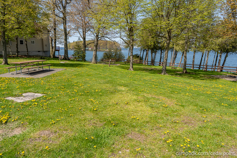 Campsite Photo of Site 4 at Cedar Point State Park, New York - Looking at Site from Road Sign Visible