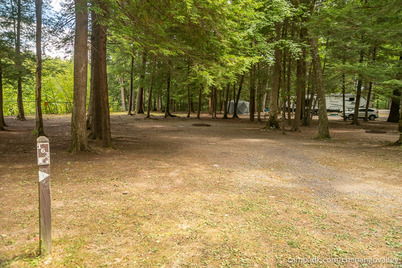Campsite Photo of Site 163 at Chenango Valley State Park, New York - Looking at Site from Road Sign Visible