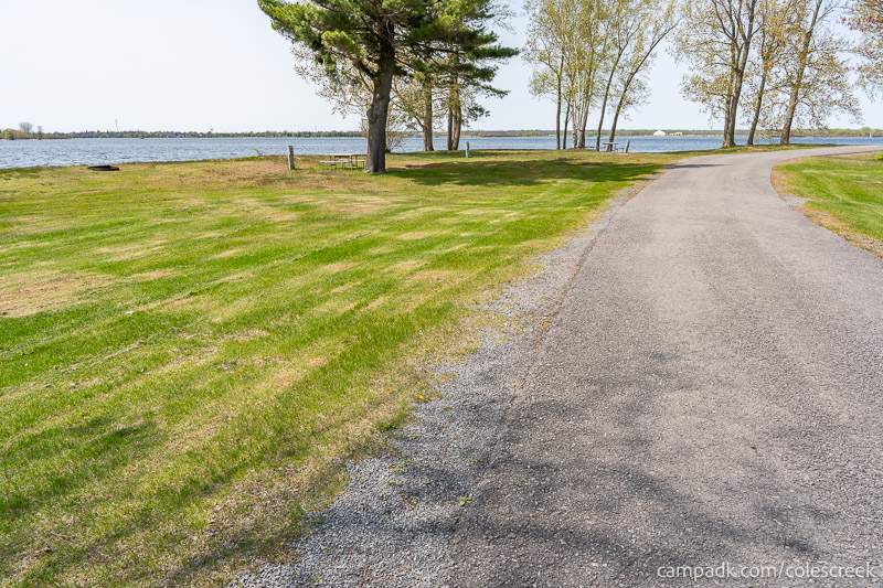 Campsite Photo of Site 83 at Coles Creek State Park, New York - View Down Road from Campsite
