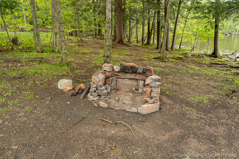Campsite Photo of Site 45 at Cranberry Lake Campground, New York - Fireplace View