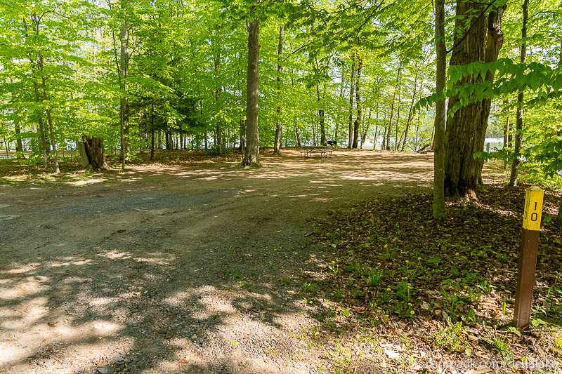 Campsite Photo of Site 10 at Delta Lake State Park, New York - Looking at Site from Road Sign Visible