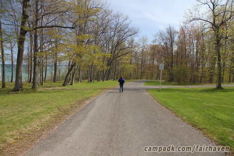 Campsite Photo of Site 261 at Fair Haven Beach State Park, New York - View Down Road From Campsite