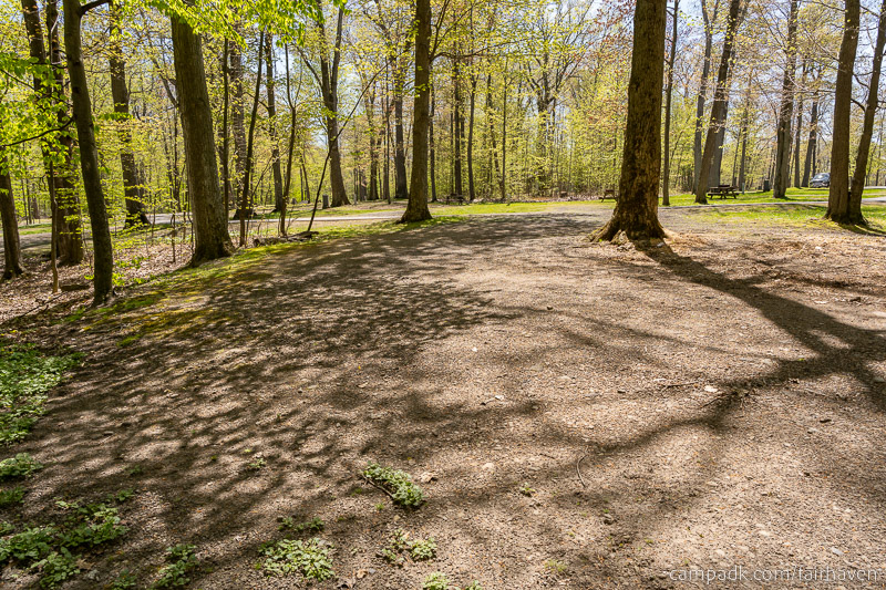 Campsite Photo of Site 75 at Fair Haven Beach State Park, New York - Looking Back Towards Road