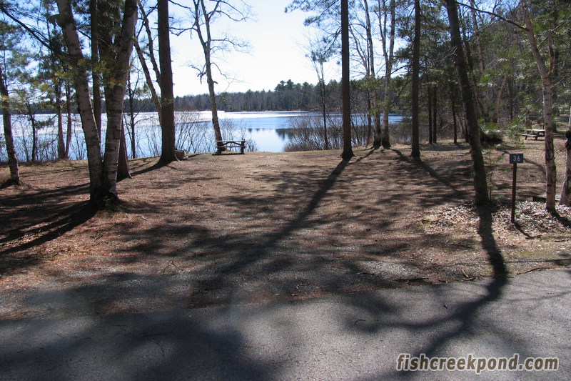 Campsite Photo of Site 46 at Fish Creek Pond Campground, New York - Looking at Site from Road Sign Visible