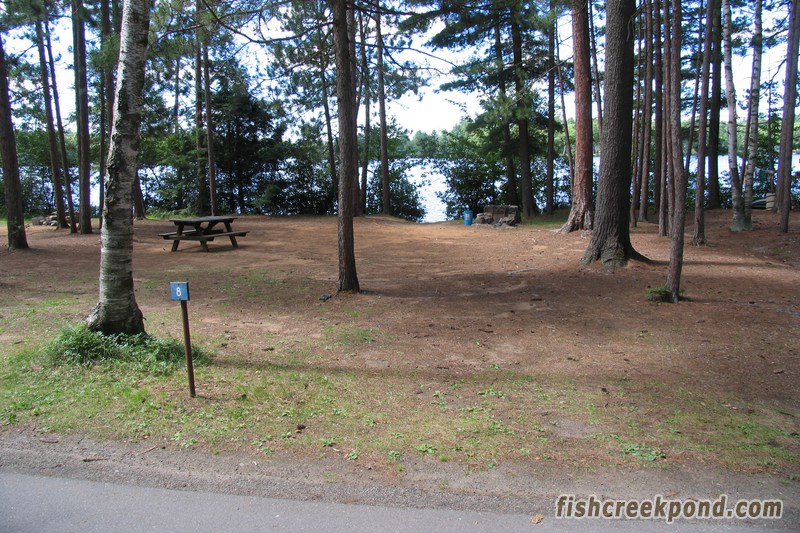 Campsite Photo of Site 1 at Fish Creek Pond Campground, New York - Looking at Site from Road Sign Visible