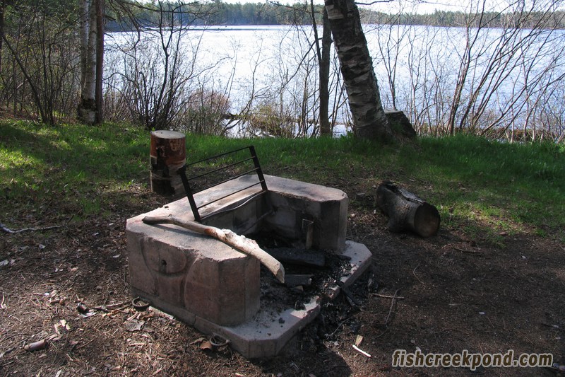 Campsite Photo of Site 46 at Fish Creek Pond Campground, New York - Fireplace View