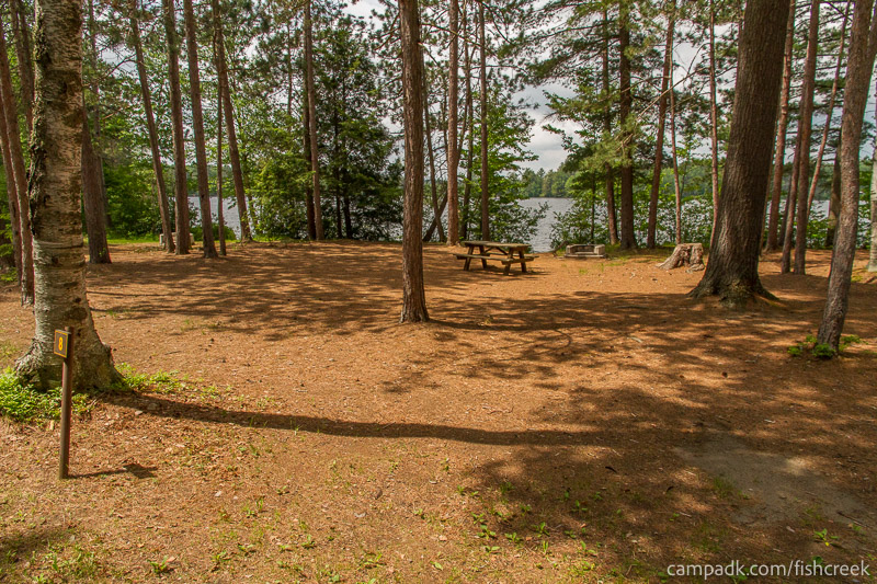 Campsite Photo of Site 1 at Fish Creek Pond Campground, New York - Looking at Site from Road Sign Visible