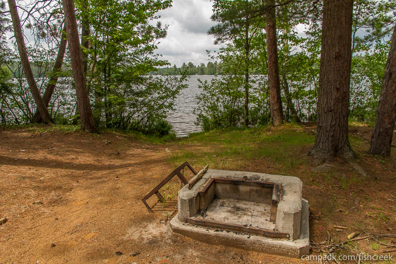 Campsite Photo of Site 1 at Fish Creek Pond Campground, New York - Fireplace View