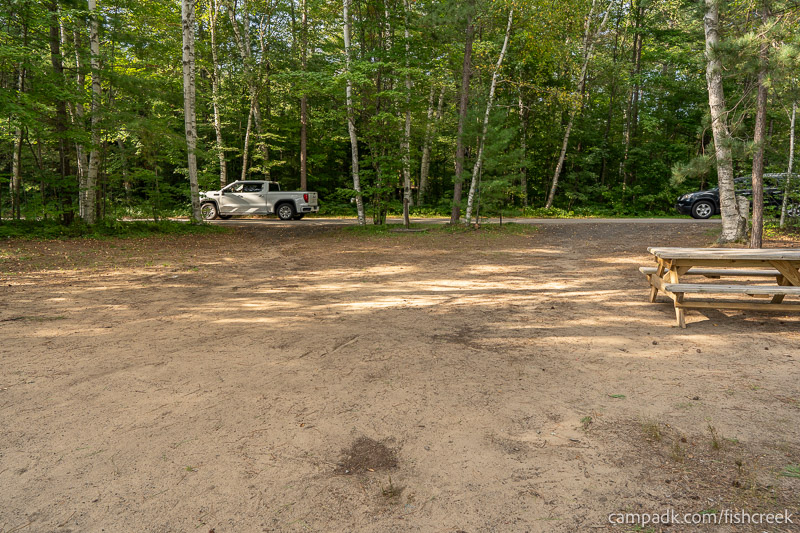 Campsite Photo of Site 46 at Fish Creek Pond Campground, New York - Looking Back Towards Road