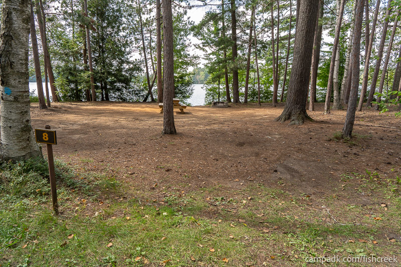 Campsite Photo of Site 1 at Fish Creek Pond Campground, New York - Looking at Site from Road Sign Visible