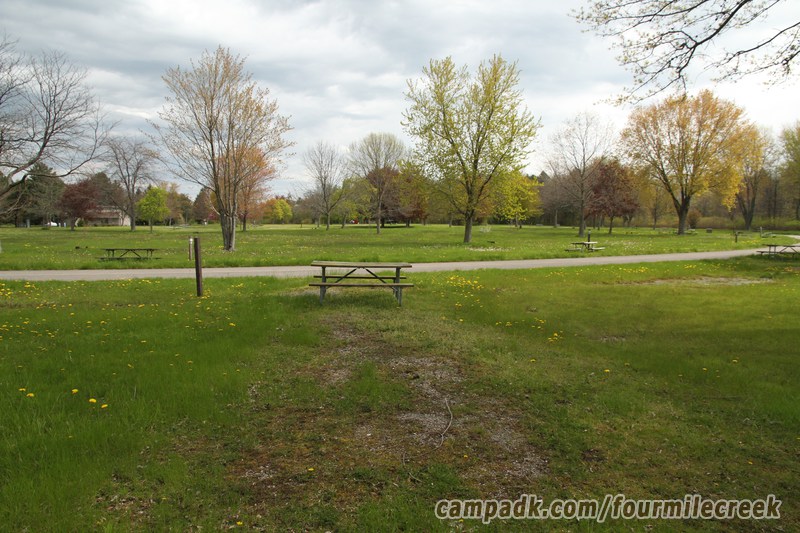Campsite Photo of Site 325 at Four Mile Creek State Park, New York - Looking Back Towards Road
