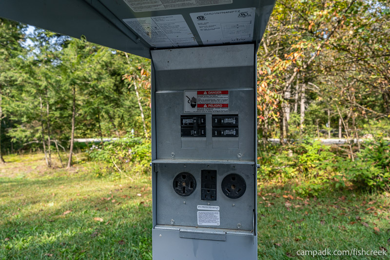 Campsite Photo of Site R44 at Frontier Town Campground, New York - Power Outlet Pedestal