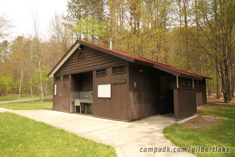 Campsite Photo of Site 119 at Gilbert Lake State Park, New York - Washroom Across the Road