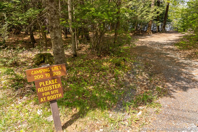 Campsite Photo of Site 200 at Golden Beach Campground, New York - Looking at Site from Road Sign Visible