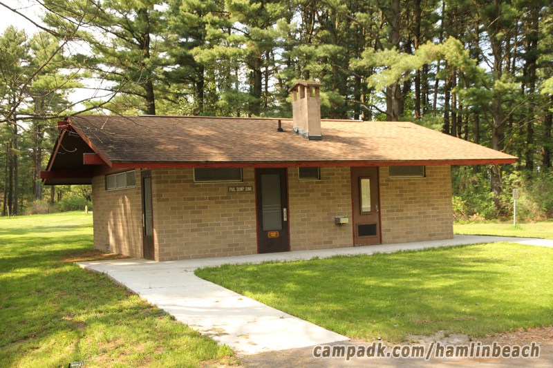 Campsite Photo of Site 216 at Hamlin Beach State Park, New York - Washroom Across the Road