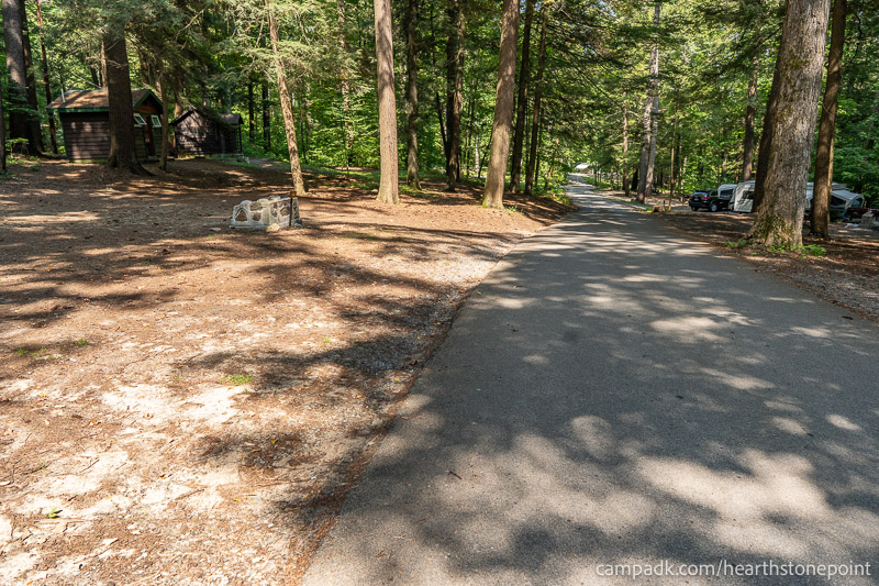 Campsite Photo of Site 44 at Hearthstone Point Campground, New York - View Down Road from Campsite