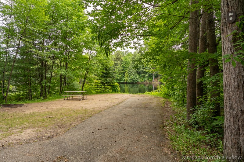 Campsite Photo of Site 94 at Higley Flow State Park, New York - Looking at Site from Road Sign Visible