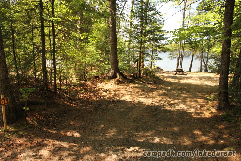 Campsite Photo of Site 51 at Lake Durant Campground, New York - Looking at Site from Road Sign Visible