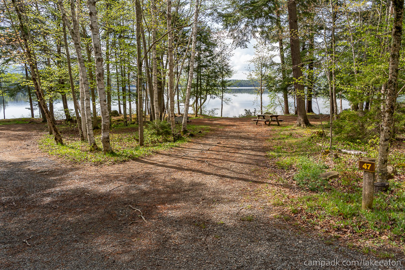 Campsite Photo of Site 47 at Lake Eaton Campground, New York - Looking at Site from Road Sign Visible