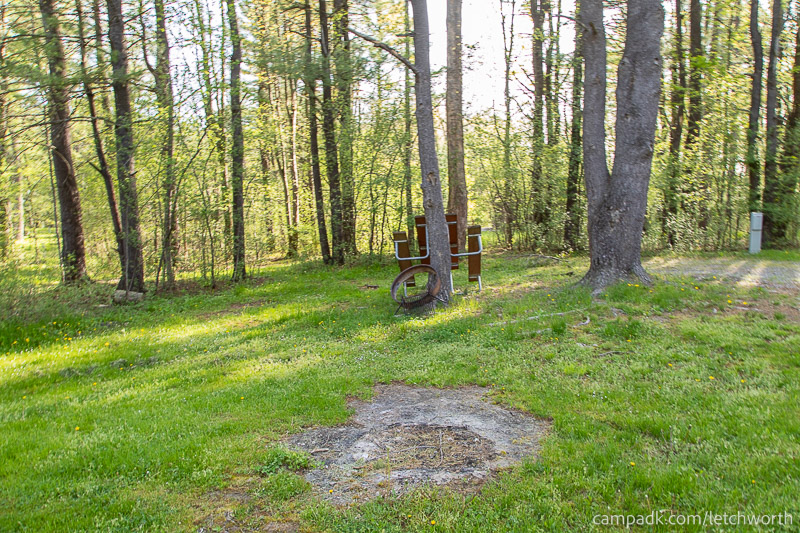 Campsite Photo of Site 102 at Letchworth State Park, New York - Fireplace View