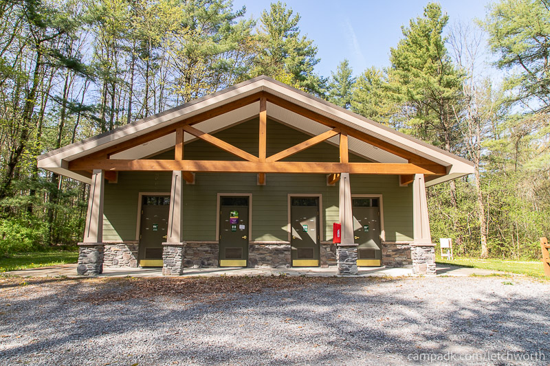 Campsite Photo of Site 117 at Letchworth State Park, New York - Washroom Across the Road