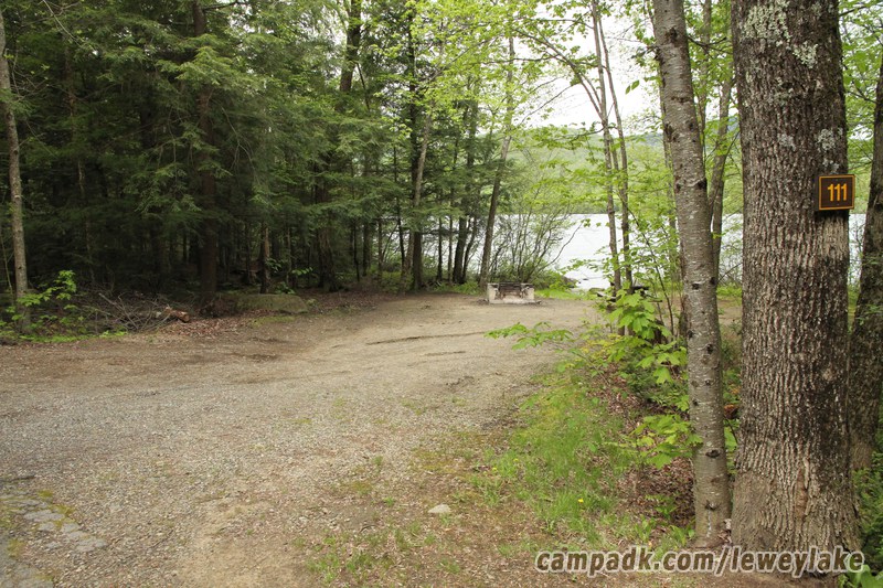 Campsite Photo of Site 111 at Lewey Lake Campground, New York - Looking at Site from Road Sign Visible
