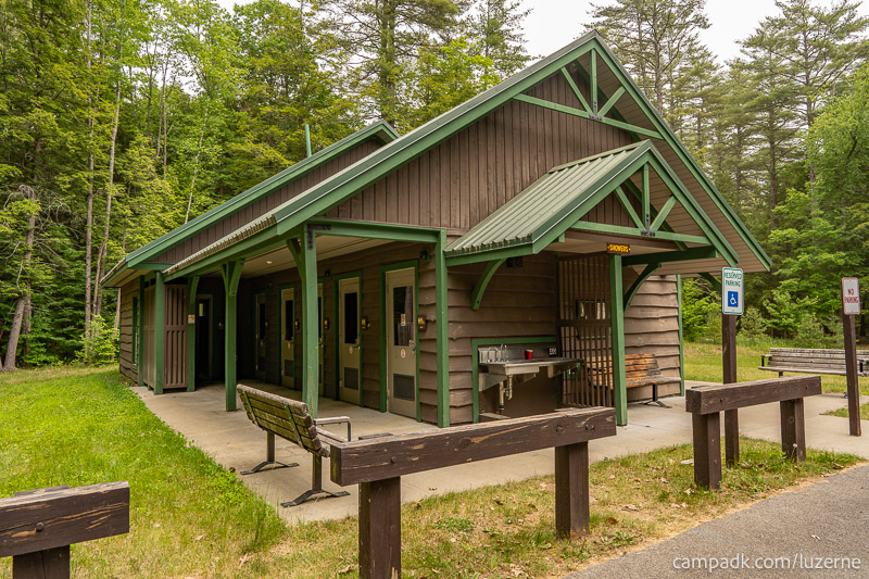 Campsite Photo of Site 78 at Luzerne Campground, New York - Washroom Across the Road