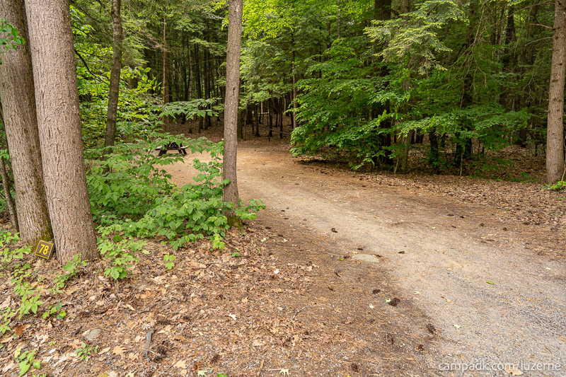 Campsite Photo of Site 78 at Luzerne Campground, New York - Looking at Site from Road Sign Visible
