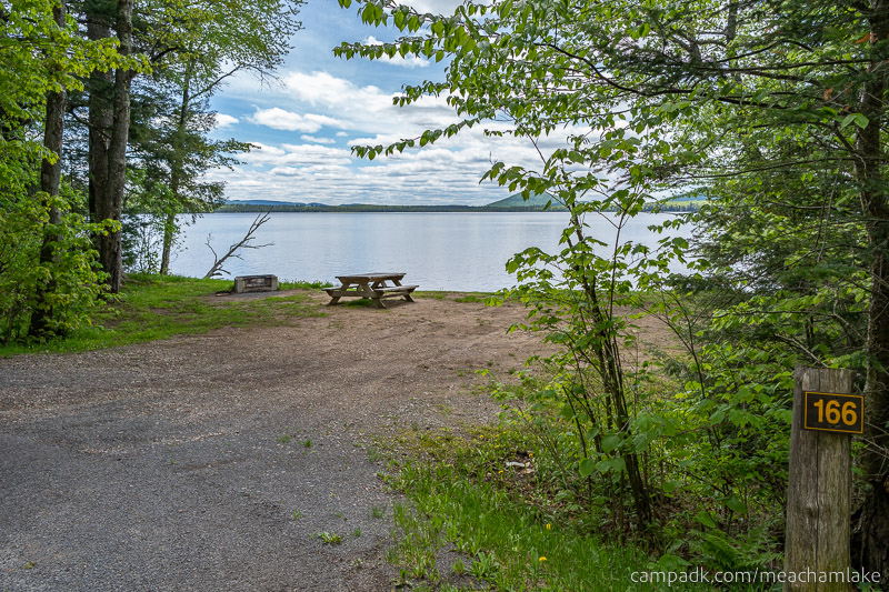 Campsite Photo of Site 166 at Meacham Lake Campground, New York - Looking at Site from Road Sign Visible