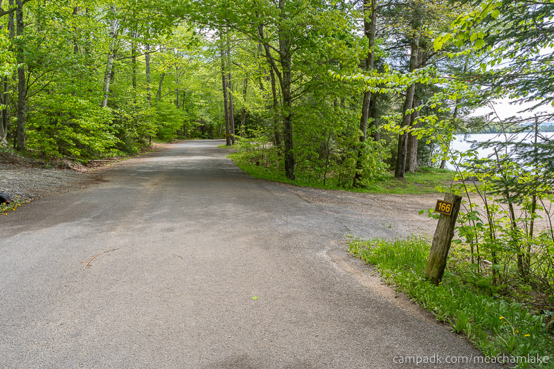 Campsite Photo of Site 166 at Meacham Lake Campground, New York - View Down Road from Campsite