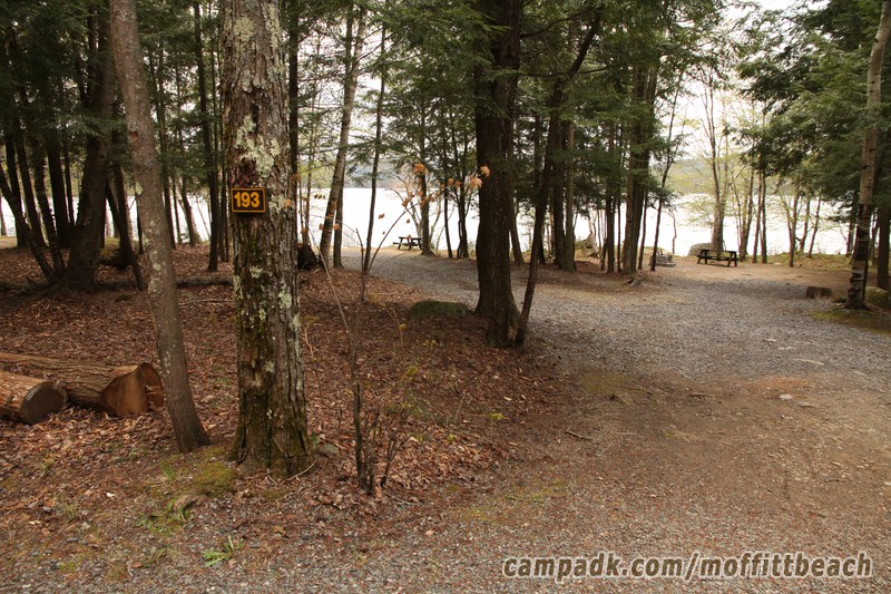 Campsite Photo of Site 193 at Moffitt Beach Campground, New York - Looking at Site from Road Sign Visible