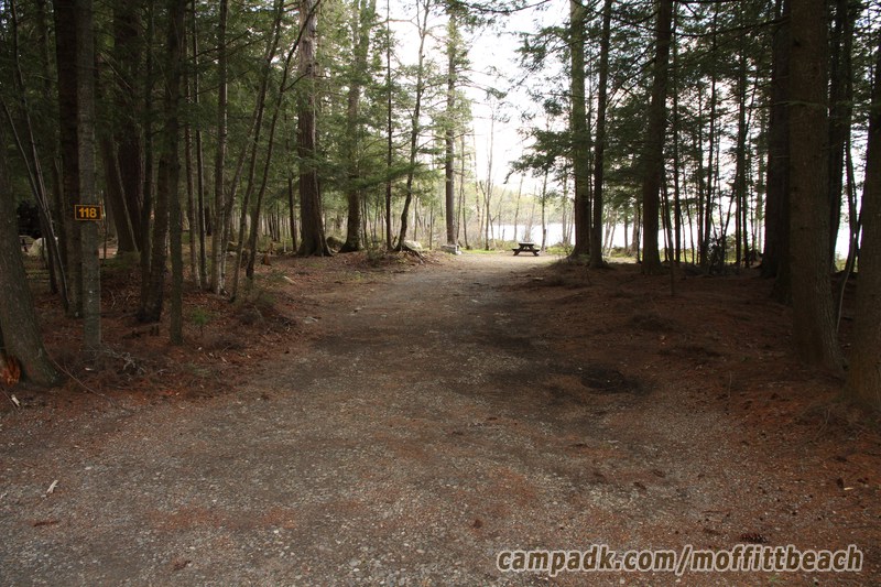 Campsite Photo of Site 118 at Moffitt Beach Campground, New York - Looking at Site from Road Sign Visible