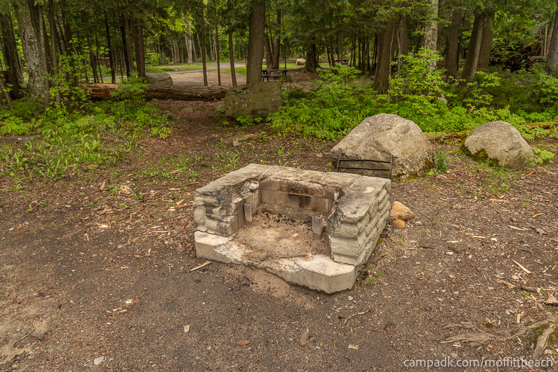 Campsite Photo of Site 118 at Moffitt Beach Campground, New York - Fireplace View