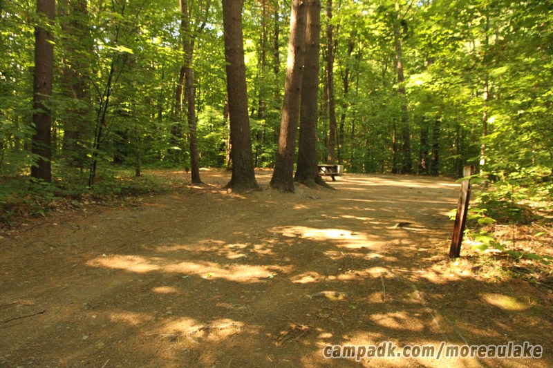 Campsite Photo of Site 83 at Moreau Lake State Park, New York - Looking at Site from Road Sign Visible