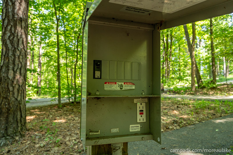 Campsite Photo of Site 28 at Moreau Lake State Park, New York - Power Outlet Pedestal
