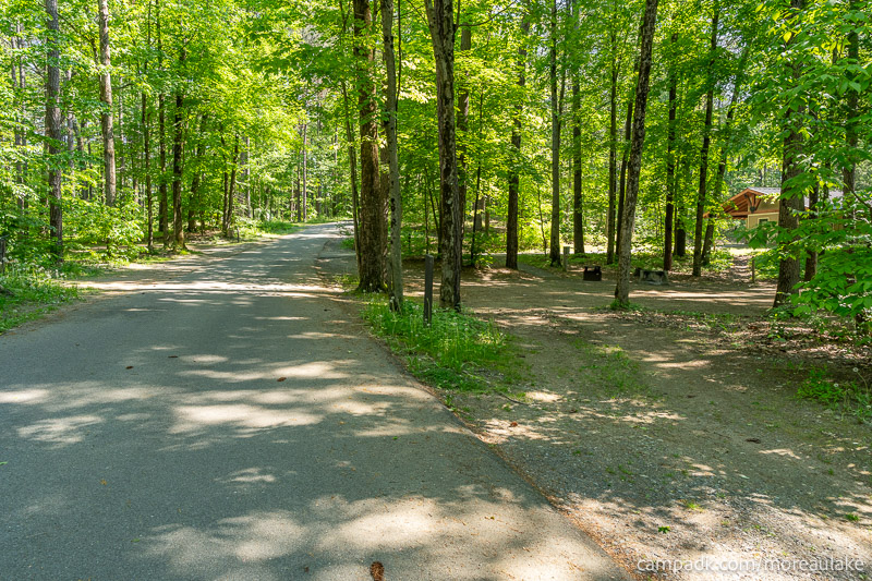 Campsite Photo of Site 28 at Moreau Lake State Park, New York - View Down Road from Campsite