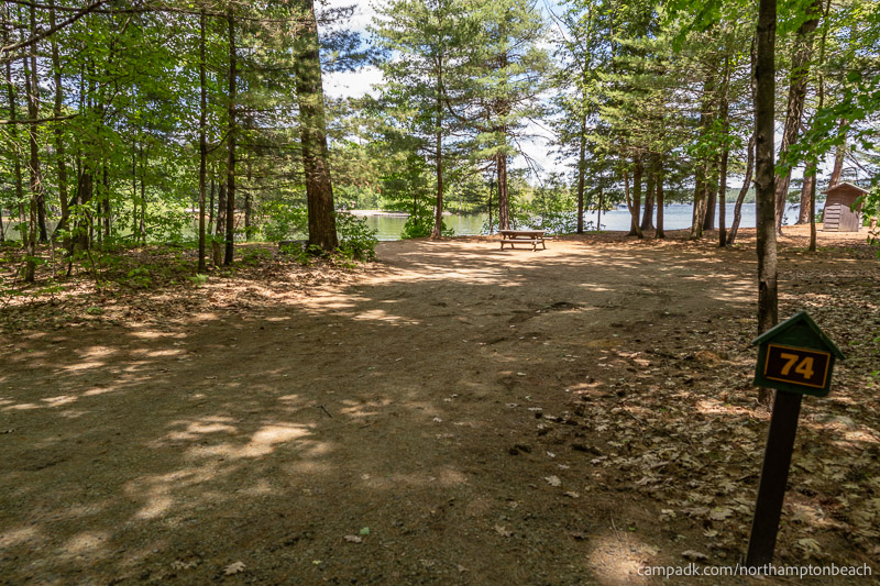 Campsite Photo of Site 74 at Northampton Beach Campground, New York - Looking at Site from Road Sign Visible