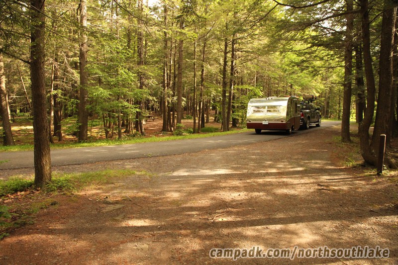Campsite Photo of Site 63 at North South Lake Campground, New York - Looking Back Towards Road