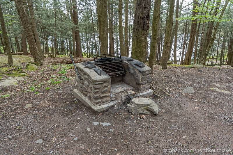 Campsite Photo of Site 63 at North South Lake Campground, New York - Fireplace View