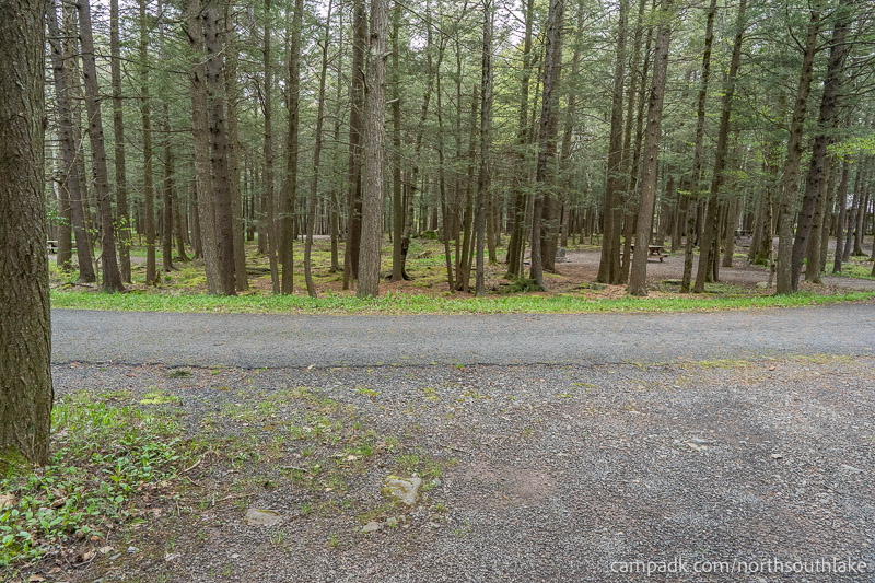 Campsite Photo of Site 63 at North South Lake Campground, New York - Looking Back Towards Road