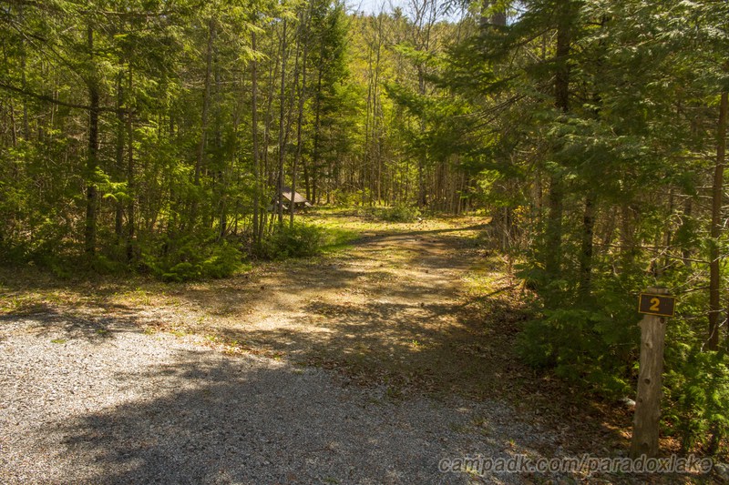 Campsite Photo of Site 2 at Paradox Lake Campground, New York - Looking at Site from Road Sign Visible