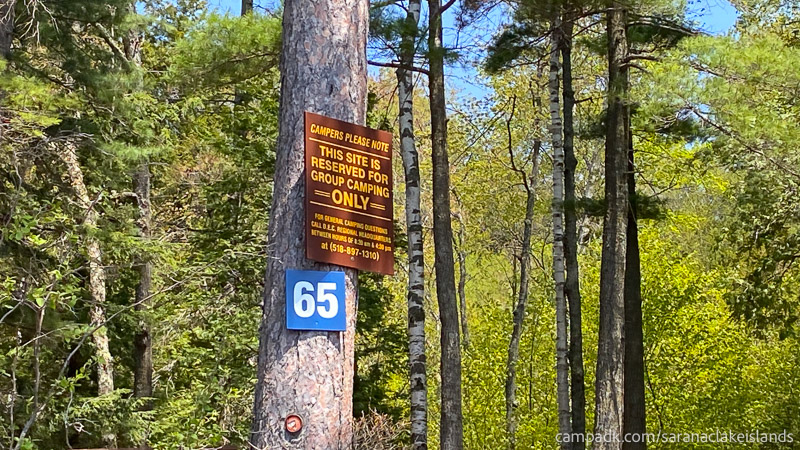 Campsite Photo of Site 65 at Saranac Lake Islands Campground, New York - View From Water of Shoreline
