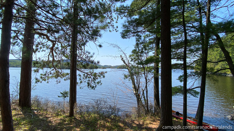 Campsite Photo of Site 65 at Saranac Lake Islands Campground, New York - Looking Towards Water From Back of Site