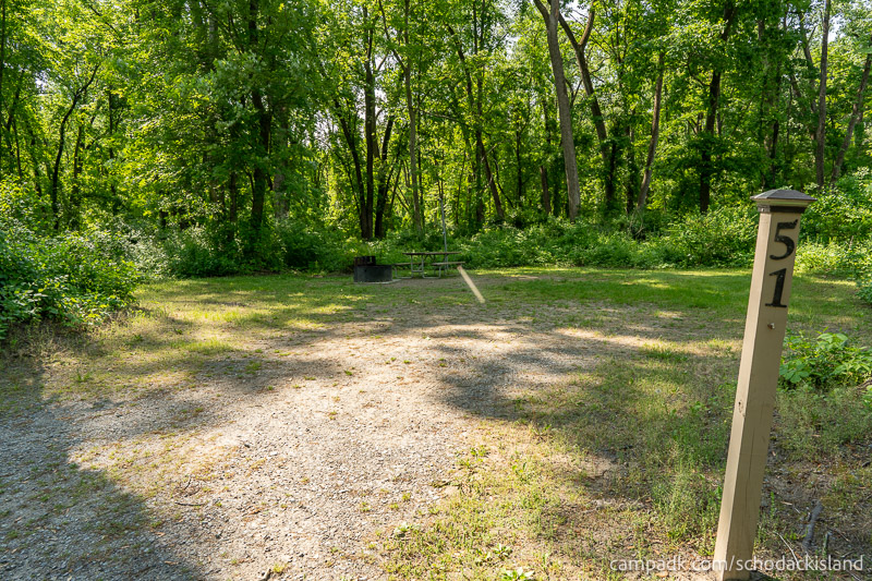 Campsite Photo of Site 51 at Schodack Island State Park, New York - Looking at Site from Road Sign Visible
