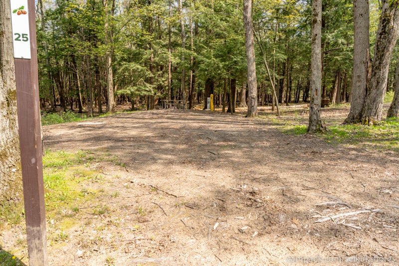 Campsite Photo of Site 25 at Selkirk Shores State Park, New York - Looking at Site from Road Sign Visible