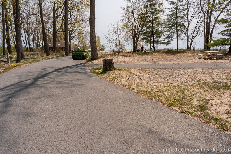 Campsite Photo of Site 5 at Southwick Beach State Park, New York - View Down Road from Campsite