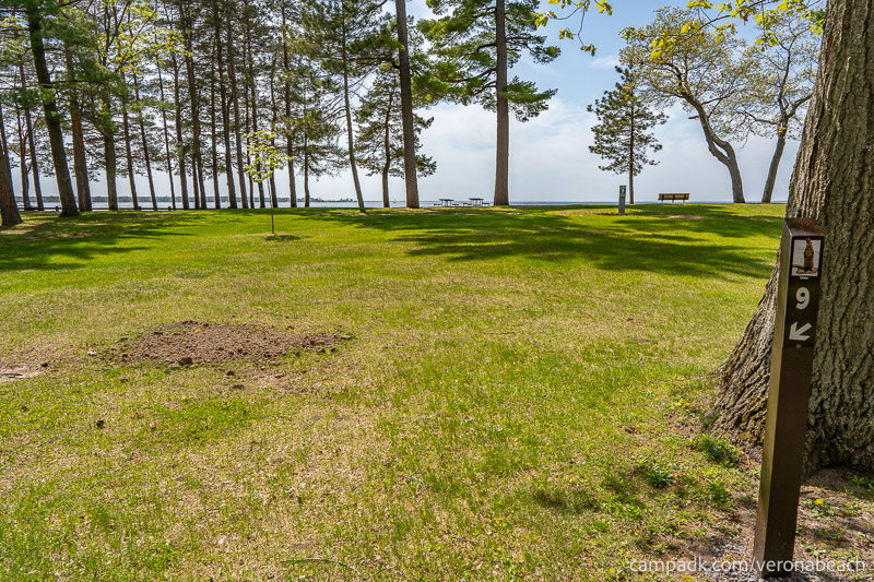 Campsite Photo of Site 9 at Verona Beach State Park, New York - Looking at Site from Road Sign Visible